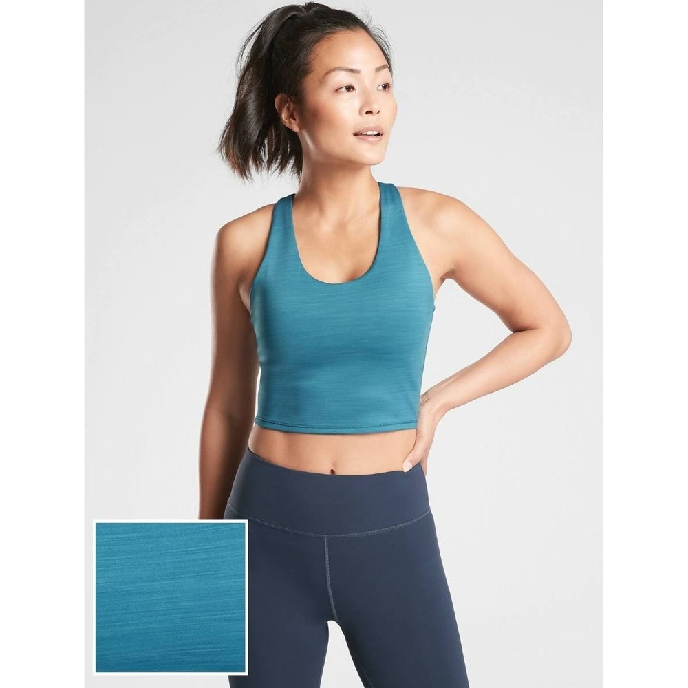 Athleta Conscious Crop Tank Top Teal Blue Space Dye Racerback Sports Bra Small